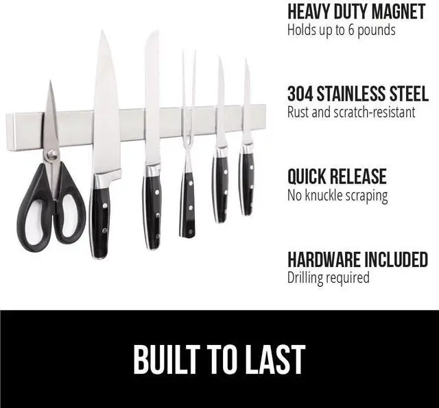 Alt view image 2 of 7 - 304 Stainless Steel Magnetic Knife Holder Strip, 10 Inch | Heavy Duty and Secure Wall Mounted Bar for Knives, Tools, Holds Up to 6 lbs, Kitchen Home Organizer, Easy Installation