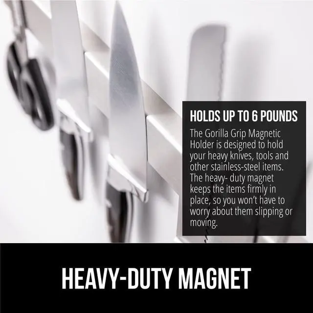 Alt view image 4 of 7 - 304 Stainless Steel Magnetic Knife Holder Strip, 10 Inch | Heavy Duty and Secure Wall Mounted Bar for Knives, Tools, Holds Up to 6 lbs, Kitchen Home Organizer, Easy Installation