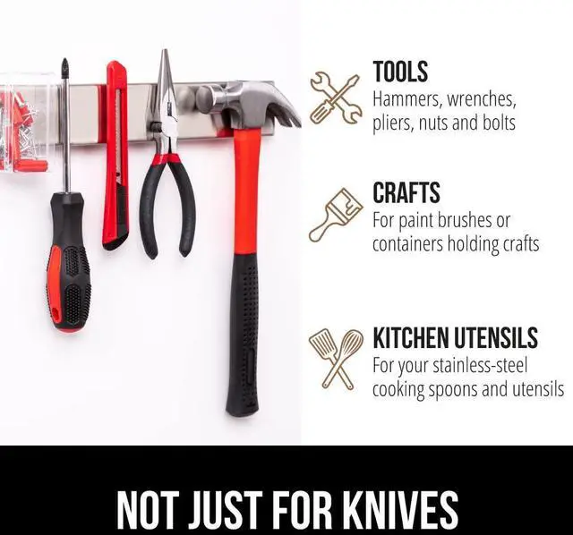 Alt view image 6 of 7 - 304 Stainless Steel Magnetic Knife Holder Strip, 10 Inch | Heavy Duty and Secure Wall Mounted Bar for Knives, Tools, Holds Up to 6 lbs, Kitchen Home Organizer, Easy Installation