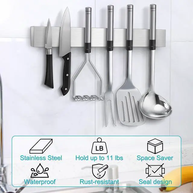 Alt view image 5 of 6 - Magnetic Knife Holder for Wall, Knife Magnetic Strip Magnetic Knife Holder for Refrigerator Mount Knife Rack Kitchen Utensil Holder Metal Tool Holder Knife Block Kitchen Organizer Accessories 9.7 Inch