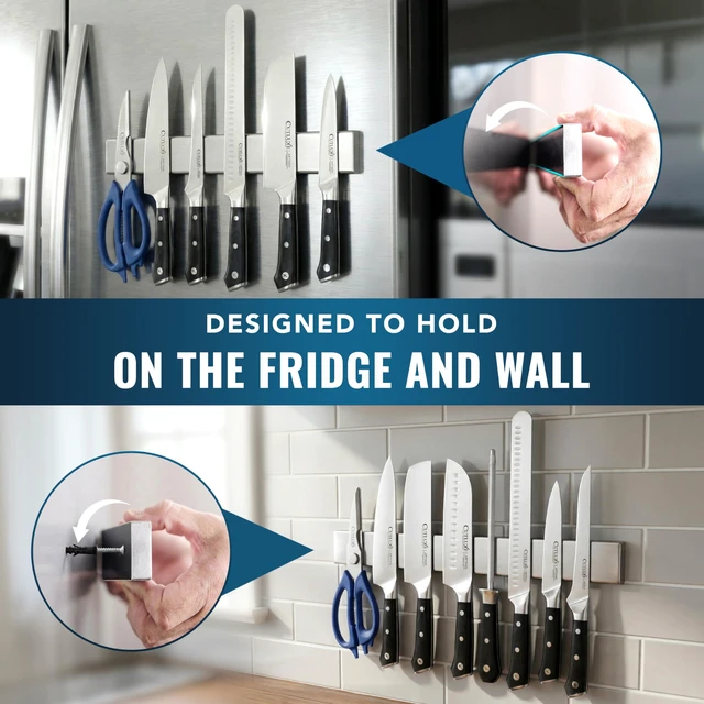 Alt view image 2 of 7 - Magnetic Knife Holder for Wall & Fridge, 16" Knife Magnetic Strip | Stainless Steel Bar Holds up to 15 Lbs, Easy Mount with Strong Magnets or Screws
