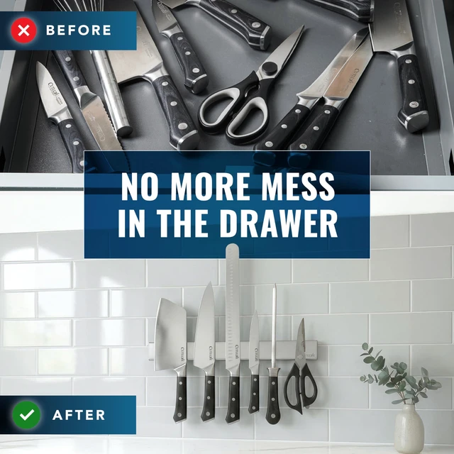 Alt view image 4 of 7 - Magnetic Knife Holder for Wall & Fridge, 16" Knife Magnetic Strip | Stainless Steel Bar Holds up to 15 Lbs, Easy Mount with Strong Magnets or Screws