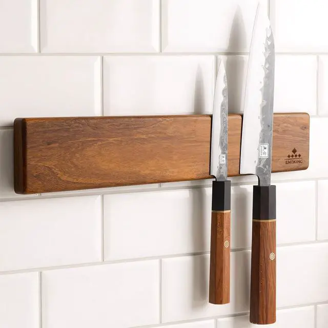 Alt view image 3 of 7 - Magnetic Knife Strips, Magnetic Knife Holder for Wall 16 Inch, Acacia Wood Knife Magnetic Strip Use as Knife Bar, Knife Holder for Kitchen Utensil Organizer, Without hooks