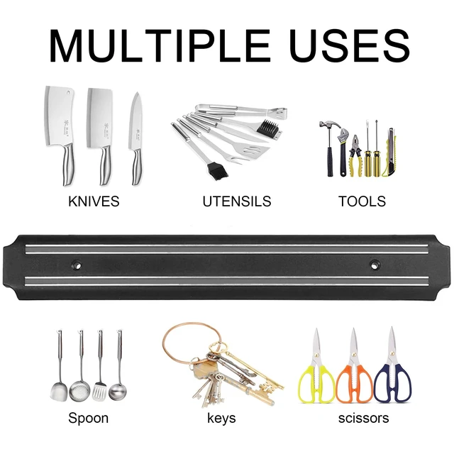 Alt view image 2 of 7 - Magnetic Knife Holder (15 Inch - Set Of 2) Magnetic Knife Strips For Wall -Strong Powerful Knife Rack Storage Display Organizer-Securely Hang Knives On a Multipurpose Kitchen Bar
