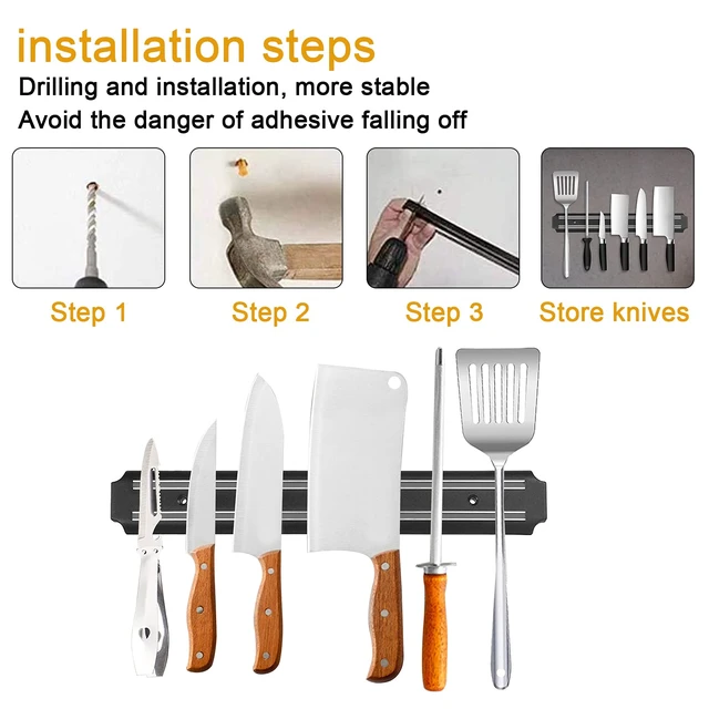 Alt view image 4 of 7 - Magnetic Knife Holder (15 Inch - Set Of 2) Magnetic Knife Strips For Wall -Strong Powerful Knife Rack Storage Display Organizer-Securely Hang Knives On a Multipurpose Kitchen Bar
