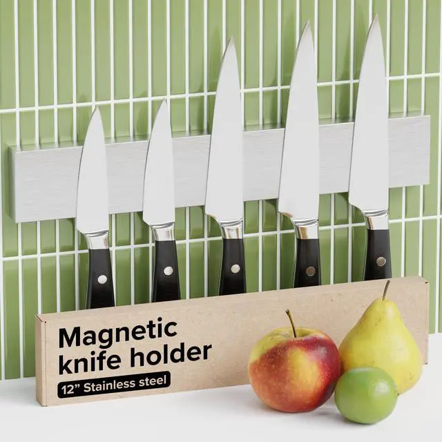 Main image of Steel Knife Magnetic Strip Magnetic Knife Holder for Wall no Screws Kitchen Utensil Holder, Knife Bar, Knife Rack, Kitchen Organizer and Tool Holder (12")
