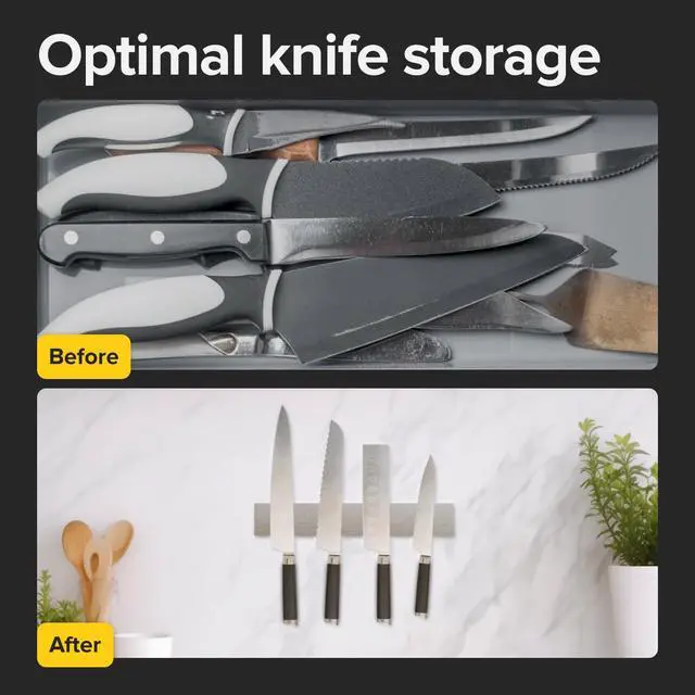 Alt view image 2 of 5 - Steel Knife Magnetic Strip Magnetic Knife Holder for Wall no Screws Kitchen Utensil Holder, Knife Bar, Knife Rack, Kitchen Organizer and Tool Holder (12")