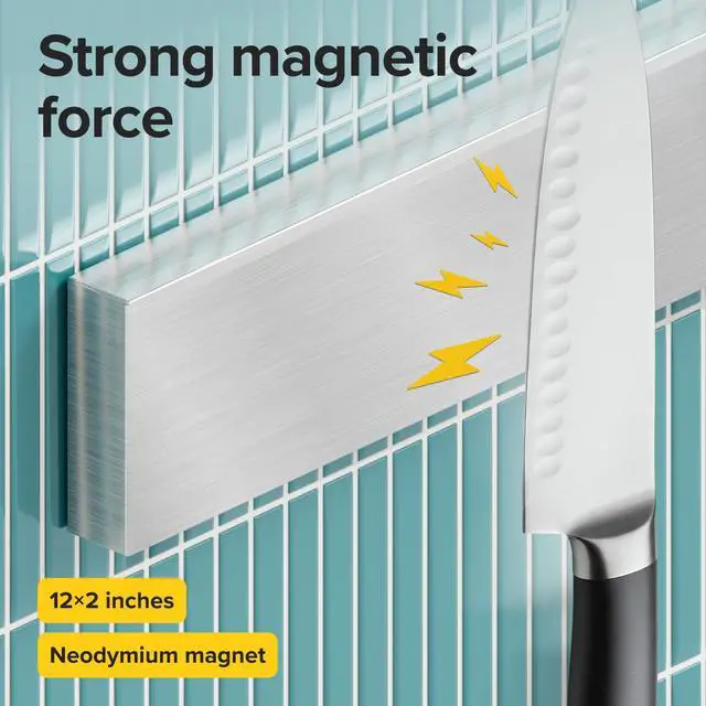 Alt view image 3 of 5 - Steel Knife Magnetic Strip Magnetic Knife Holder for Wall no Screws Kitchen Utensil Holder, Knife Bar, Knife Rack, Kitchen Organizer and Tool Holder (12")
