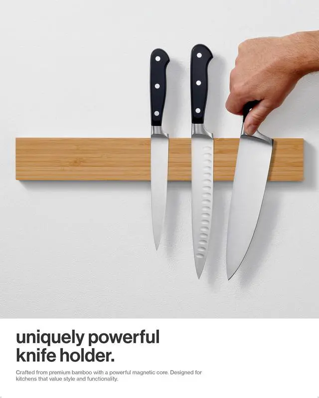 Alt view image 2 of 6 - Magnetic Knife Holder for Wall, 16 - Powerful Knife Magnetic Strip | for Knives, Utensils and Tools - Not Compatible with Refrigerators - 100% Solid Bamboo