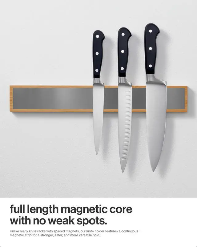 Alt view image 3 of 6 - Magnetic Knife Holder for Wall, 16 - Powerful Knife Magnetic Strip | for Knives, Utensils and Tools - Not Compatible with Refrigerators - 100% Solid Bamboo