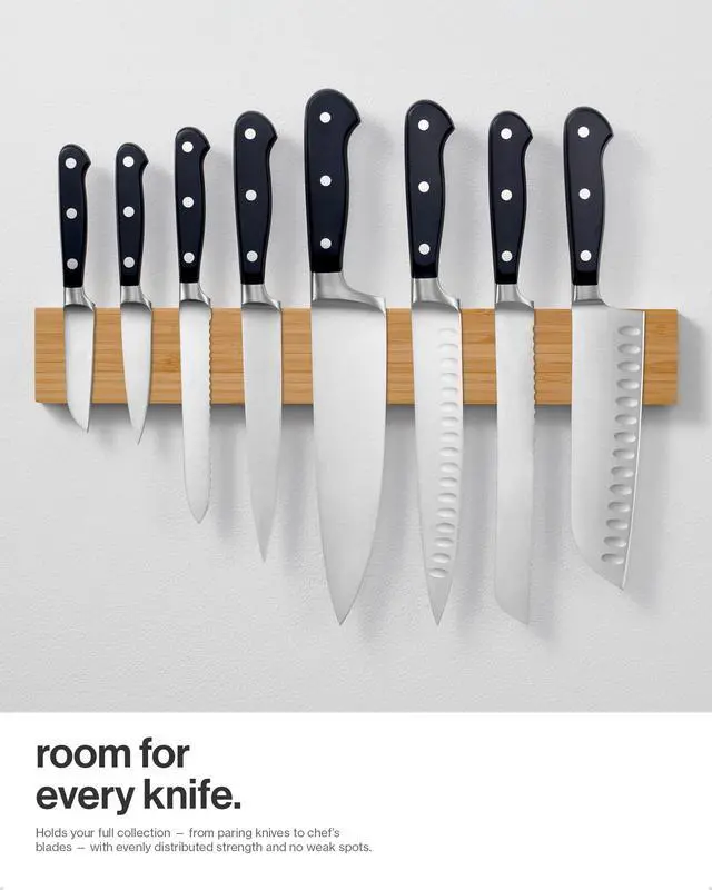 Alt view image 4 of 6 - Magnetic Knife Holder for Wall, 16 - Powerful Knife Magnetic Strip | for Knives, Utensils and Tools - Not Compatible with Refrigerators - 100% Solid Bamboo