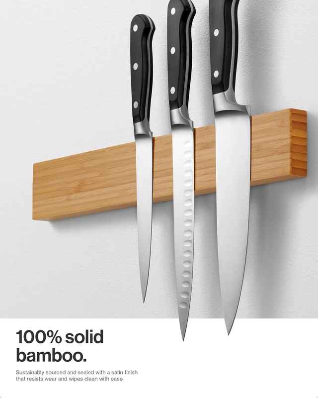 Alt view image 5 of 6 - Magnetic Knife Holder for Wall, 16 - Powerful Knife Magnetic Strip | for Knives, Utensils and Tools - Not Compatible with Refrigerators - 100% Solid Bamboo
