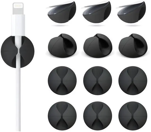 Main image of 12 Pack Cable Clips, Znben Cord Organizer Holder Adhesive Cable Management Charger Wire Holder Clips for Desk, Home, Office, Car, Cubicle, Nightstand Black