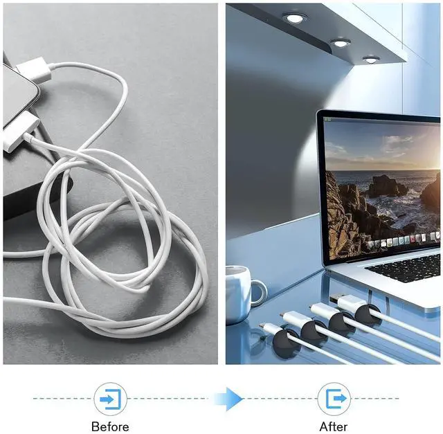 Alt view image 2 of 7 - 12 Pack Cable Clips, Znben Cord Organizer Holder Adhesive Cable Management Charger Wire Holder Clips for Desk, Home, Office, Car, Cubicle, Nightstand Black
