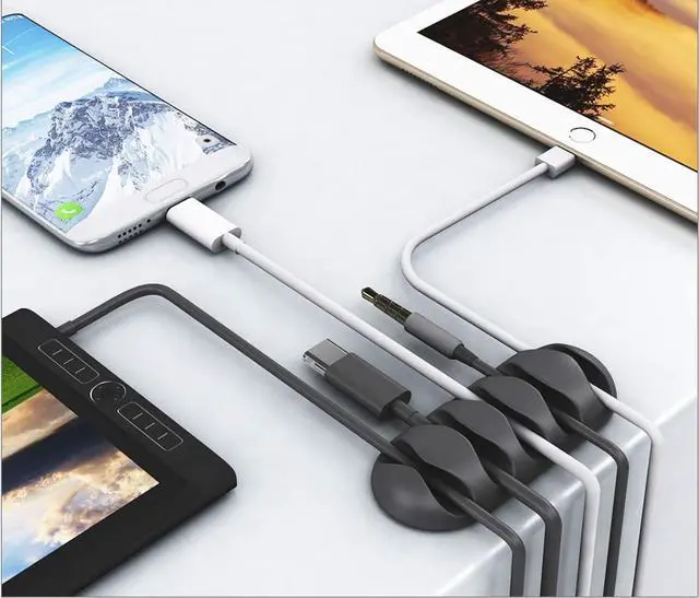 Alt view image 3 of 7 - Desk Cable Management Cord Organizer, 24 Pack Black Self Adhesive Cord Holder Cable Clips, Ideal Cable Organizer Wire Keeper for Desk, Nightstand, Phone Charger, Computer, Home, Office, Car