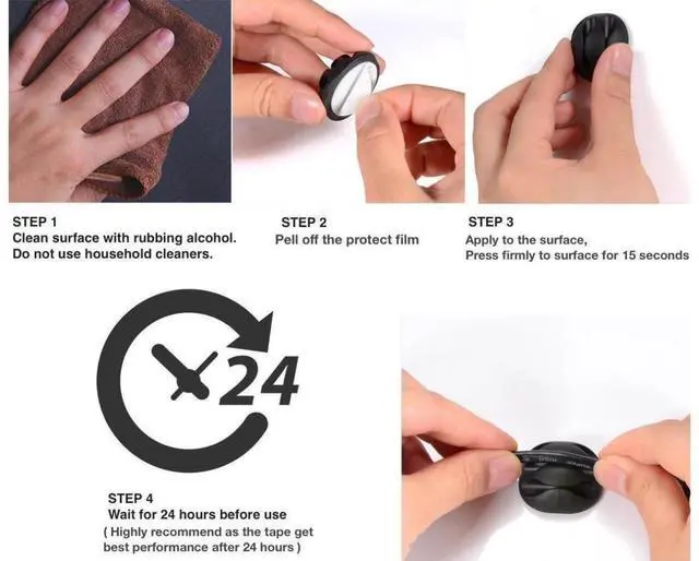 Alt view image 4 of 7 - Desk Cable Management Cord Organizer, 24 Pack Black Self Adhesive Cord Holder Cable Clips, Ideal Cable Organizer Wire Keeper for Desk, Nightstand, Phone Charger, Computer, Home, Office, Car