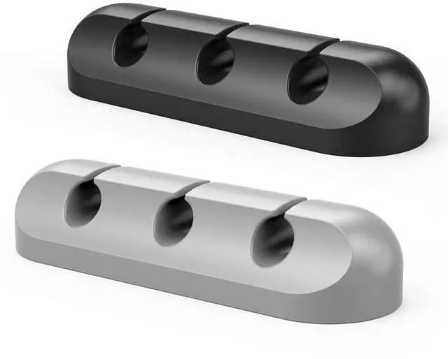Main image of 2 Pack Cable Clips - Cord Organizer, Cable Management, 6mm Wire Holder System - Rubber Adhesive Cord Hooks fit Home, Office, Cubicle, Car, Desk Accessories (Black Grey)