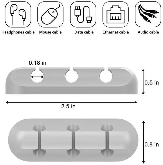 Alt view image 2 of 7 - 2 Pack Cable Clips - Cord Organizer, Cable Management, 6mm Wire Holder System - Rubber Adhesive Cord Hooks fit Home, Office, Cubicle, Car, Desk Accessories (Black Grey)