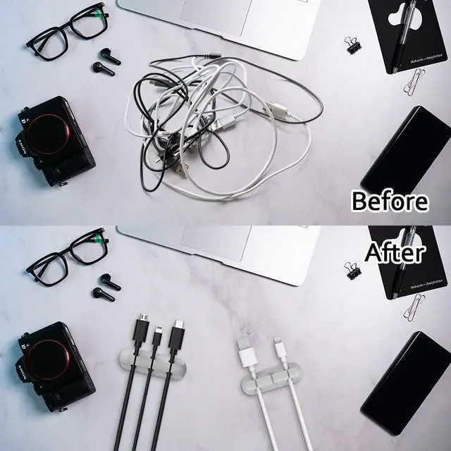Alt view image 4 of 7 - 2 Pack Cable Clips - Cord Organizer, Cable Management, 6mm Wire Holder System - Rubber Adhesive Cord Hooks fit Home, Office, Cubicle, Car, Desk Accessories (Black Grey)