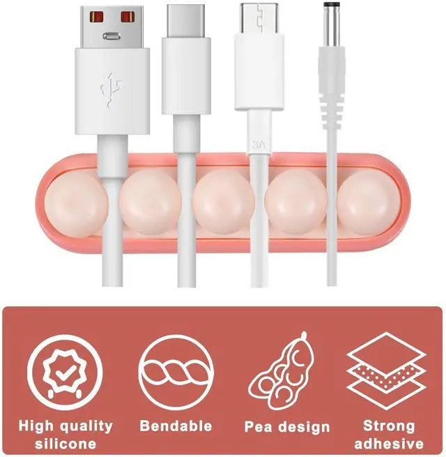 Alt view image 3 of 7 - 3Pcs Pea Cable Clips USB Cable Organizer Charging Cord Holder Wire Management Self-Adhesive Desk Cord Organizer Colorful Phone USB Charger Cute Cord Clip for Car Office Workbench Bedside Nightstand PC