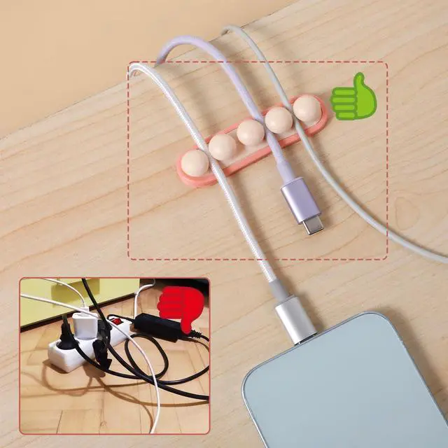 Alt view image 5 of 7 - 3Pcs Pea Cable Clips USB Cable Organizer Charging Cord Holder Wire Management Self-Adhesive Desk Cord Organizer Colorful Phone USB Charger Cute Cord Clip for Car Office Workbench Bedside Nightstand PC