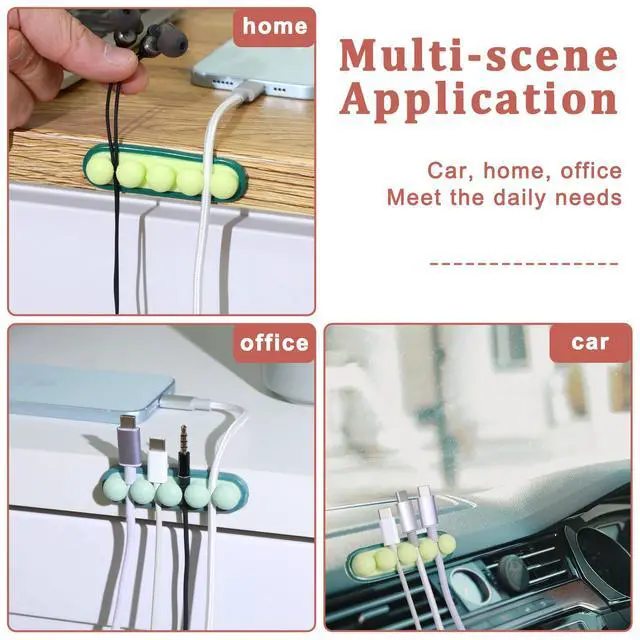 Alt view image 7 of 7 - 3Pcs Pea Cable Clips USB Cable Organizer Charging Cord Holder Wire Management Self-Adhesive Desk Cord Organizer Colorful Phone USB Charger Cute Cord Clip for Car Office Workbench Bedside Nightstand PC