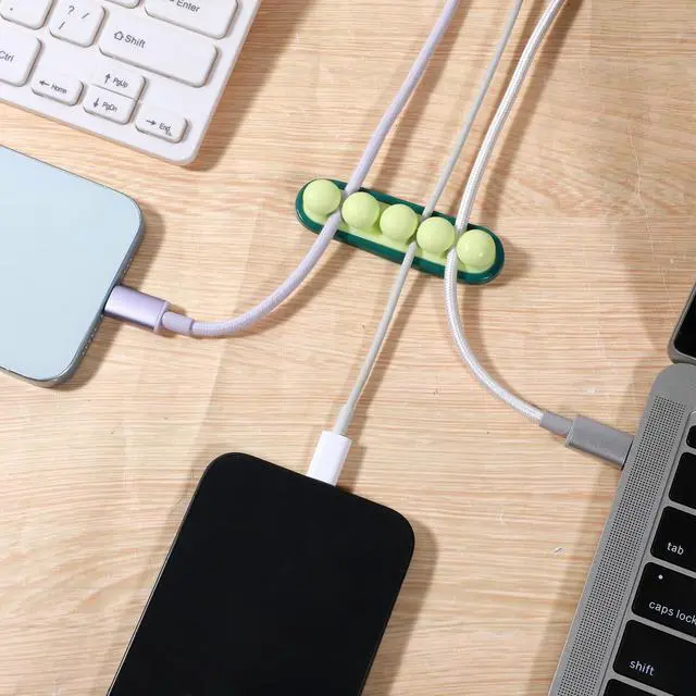 Alt view image 6 of 7 - 3Pcs Pea Cable Clips USB Cable Organizer Charging Cord Holder Wire Management Self-Adhesive Desk Cord Organizer Colorful Phone USB Charger Cute Cord Clip for Car Office Workbench Bedside Nightstand PC