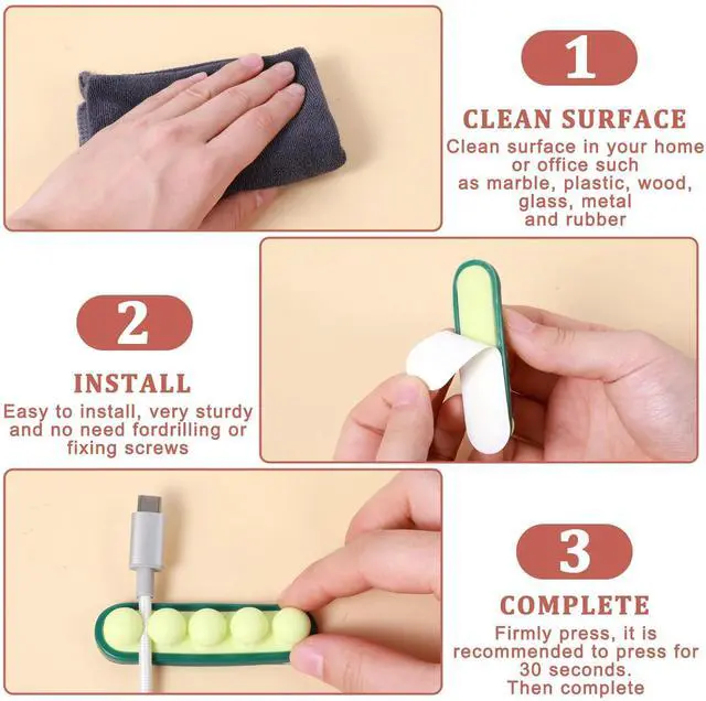 Alt view image 4 of 7 - 3Pcs Pea Cable Clips USB Cable Organizer Charging Cord Holder Wire Management Self-Adhesive Desk Cord Organizer Colorful Phone USB Charger Cute Cord Clip for Car Office Workbench Bedside Nightstand PC