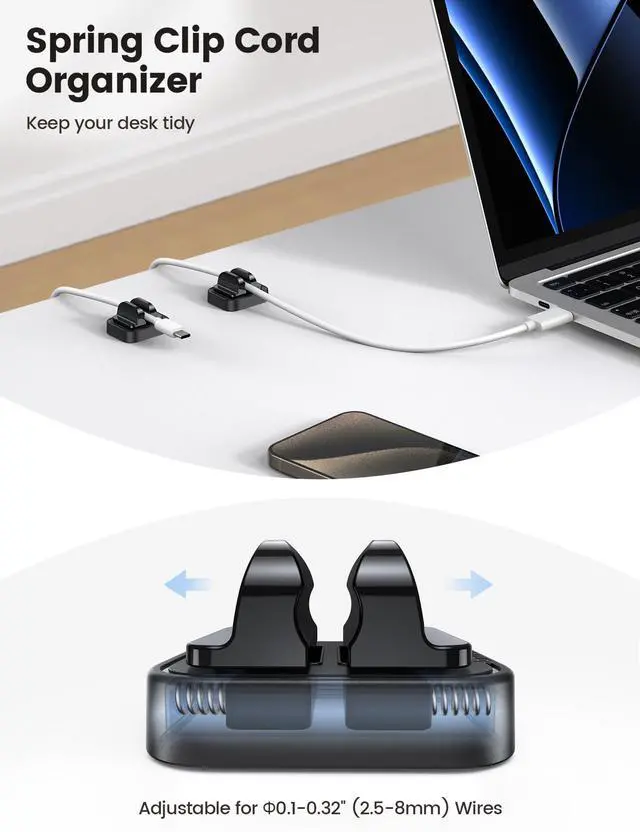 Alt view image 2 of 7 - 5Pack Cable Spring Holder Clips, Cord Organizer for Desk - Lamicall Adjustable Cord Wire Holder Keeper, Phone Charger Organizer Clips, Wire Cable Management for Nightstand Wall Car Office Desktop
