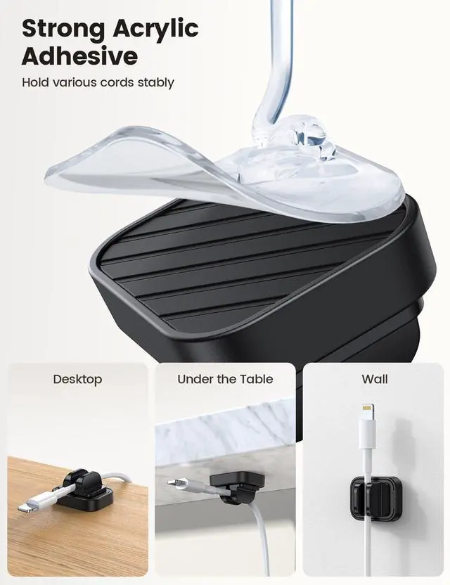 Alt view image 3 of 7 - 5Pack Cable Spring Holder Clips, Cord Organizer for Desk - Lamicall Adjustable Cord Wire Holder Keeper, Phone Charger Organizer Clips, Wire Cable Management for Nightstand Wall Car Office Desktop