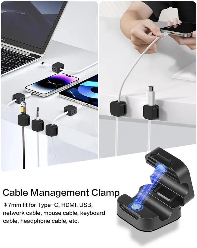 Alt view image 2 of 6 - 10 Pack Desk Cable Strong Adhesive Management ClipsOrganize Phone Charging Magnetic Cable Wire Holder, Easy to Open, for Desk, Wall, Office, Car,Nightstand(Black)