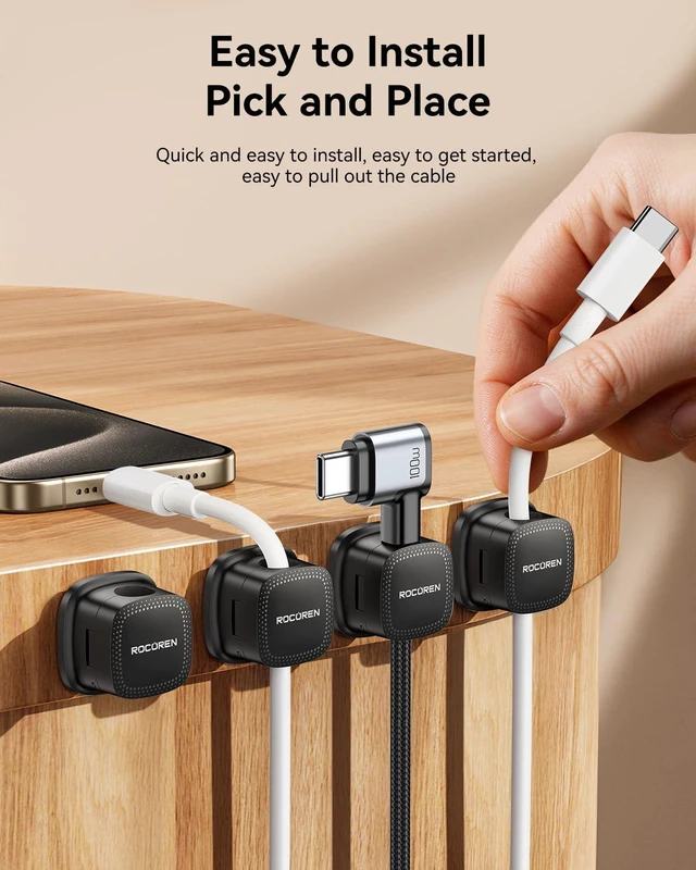 Alt view image 4 of 6 - 18Pack Magnetic 1sLock Adhesive Cable Clips Cord Organizer Black Desk Cable Accessory, Wire Holder Keeper for Phone Charger Wire, Nightstand, Car, Office & Desktop