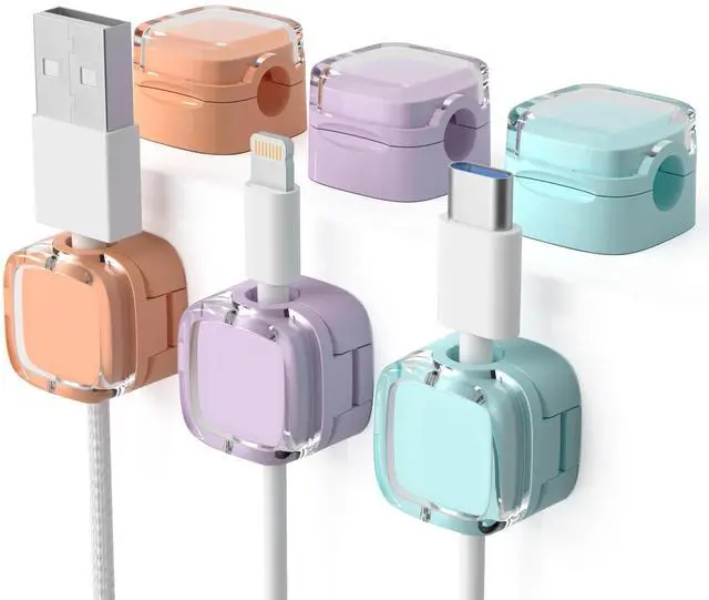 Main image of 6 Pack Magnetic Cord Organizer & Cable Clips - Adjustable Under Desk Cable Management, Adhesive Wire Holder for Home, Office, Phone, Car, Wall, and Nightstand (Color Mixed)