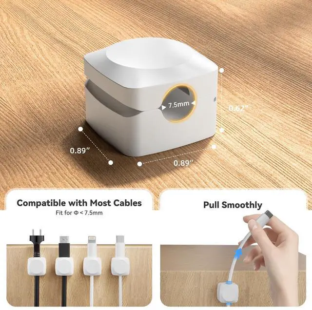 Alt view image 6 of 7 - Rotatable Cord Organizer, Enhanced Spring Cable Clips, Strong Adhesive Cable Management, Desk Cord Holder for Nightstand, Office Accessories and Car (8*White)