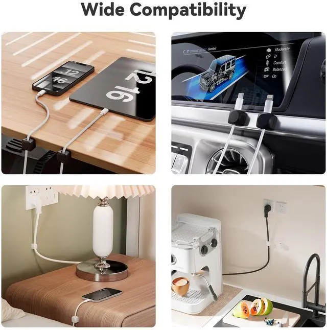 Alt view image 7 of 7 - Rotatable Cord Organizer, Enhanced Spring Cable Clips, Strong Adhesive Cable Management, Desk Cord Holder for Nightstand, Office Accessories and Car (8*White)