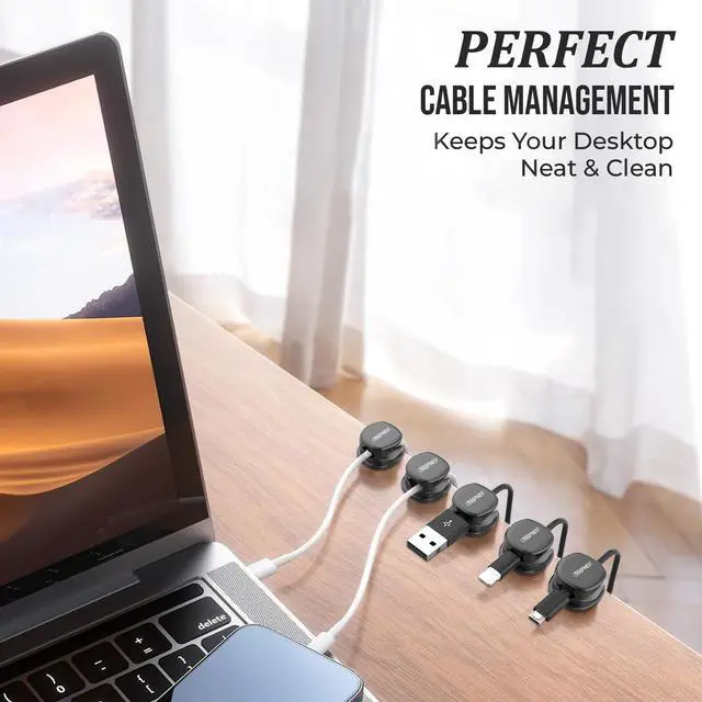 Alt view image 6 of 6 - Never-Lose 1s Lock Spring Cable Solution Rotatable Cable Clips, Strong Adhesive Cord Organizer & Wire Holder for Desk, Car, Wall & Nightstand, Tangle-Free Cable Management, 12 Pack (Black)