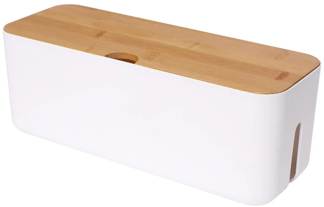 Main image of Cable Management Box Small White, Extension Cord Organizer for Power Stripe Surge Protector Wire Management Concealer Cover Hider for Desktop Home Office Kitchen (White)