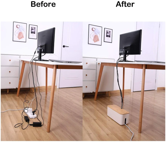 Alt view image 2 of 7 - Cable Management Box Small White, Extension Cord Organizer for Power Stripe Surge Protector Wire Management Concealer Cover Hider for Desktop Home Office Kitchen (White)
