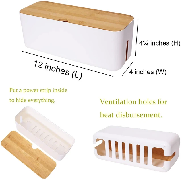Alt view image 3 of 7 - Cable Management Box Small White, Extension Cord Organizer for Power Stripe Surge Protector Wire Management Concealer Cover Hider for Desktop Home Office Kitchen (White)