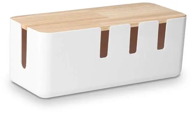 Main image of Cable Management Box by Baskiss, 12x5x4.5 inches, Wood Lid, Wire Organizer for Desk TV Computer USB Hub System to Cover and Hide & Power Strips & Cords