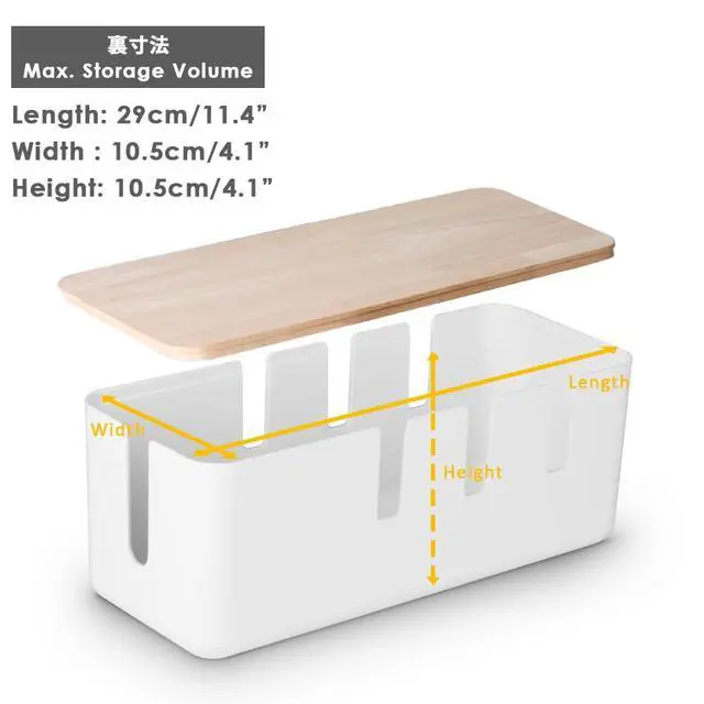 Alt view image 2 of 7 - Cable Management Box by Baskiss, 12x5x4.5 inches, Wood Lid, Wire Organizer for Desk TV Computer USB Hub System to Cover and Hide & Power Strips & Cords