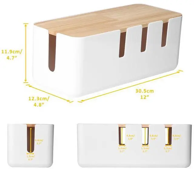 Alt view image 3 of 7 - Cable Management Box by Baskiss, 12x5x4.5 inches, Wood Lid, Wire Organizer for Desk TV Computer USB Hub System to Cover and Hide & Power Strips & Cords