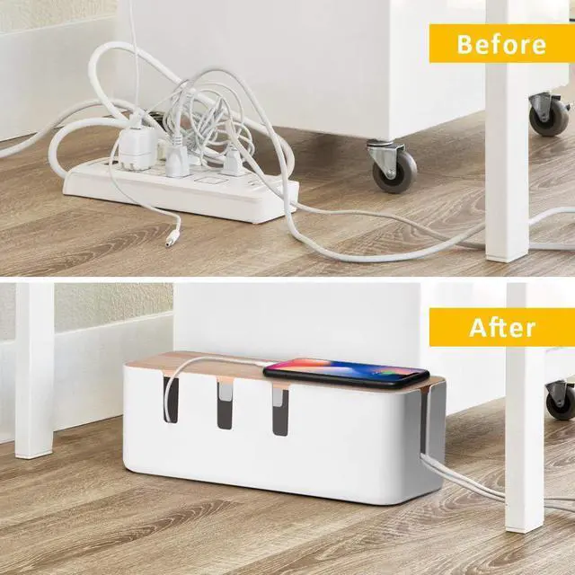 Alt view image 5 of 7 - Cable Management Box by Baskiss, 12x5x4.5 inches, Wood Lid, Wire Organizer for Desk TV Computer USB Hub System to Cover and Hide & Power Strips & Cords