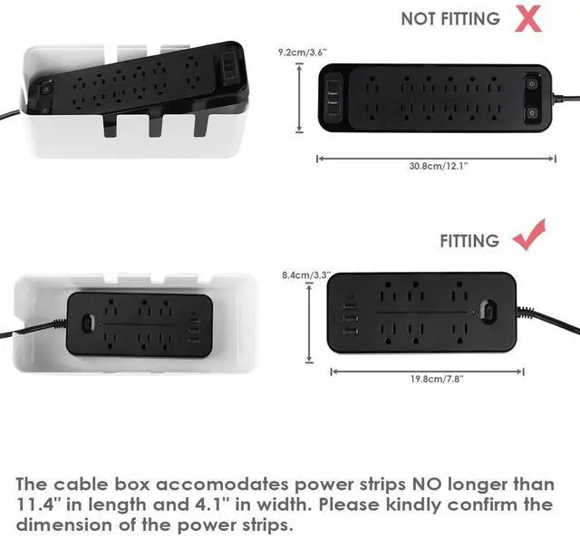 Alt view image 4 of 7 - Cable Management Box by Baskiss, 12x5x4.5 inches, Wood Lid, Wire Organizer for Desk TV Computer USB Hub System to Cover and Hide & Power Strips & Cords