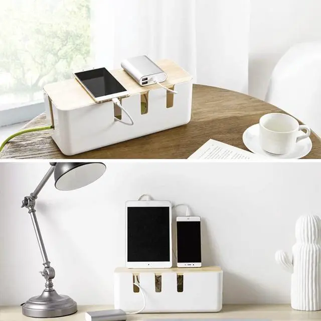 Alt view image 6 of 7 - Cable Management Box by Baskiss, 12x5x4.5 inches, Wood Lid, Wire Organizer for Desk TV Computer USB Hub System to Cover and Hide & Power Strips & Cords