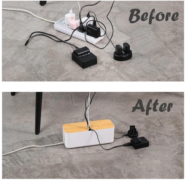 Alt view image 4 of 7 - Cable Management Box Small White, Extension Cord Organizer for Power Stripe Surge Protector Wire Management Concealer Cover Hider for Desktop Home Office Kitchen (White)