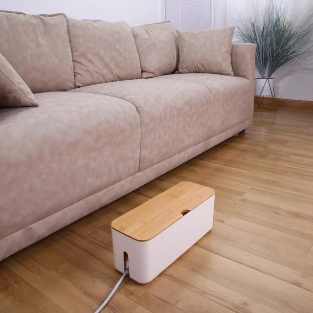 Alt view image 5 of 7 - Cable Management Box Small White, Extension Cord Organizer for Power Stripe Surge Protector Wire Management Concealer Cover Hider for Desktop Home Office Kitchen (White)
