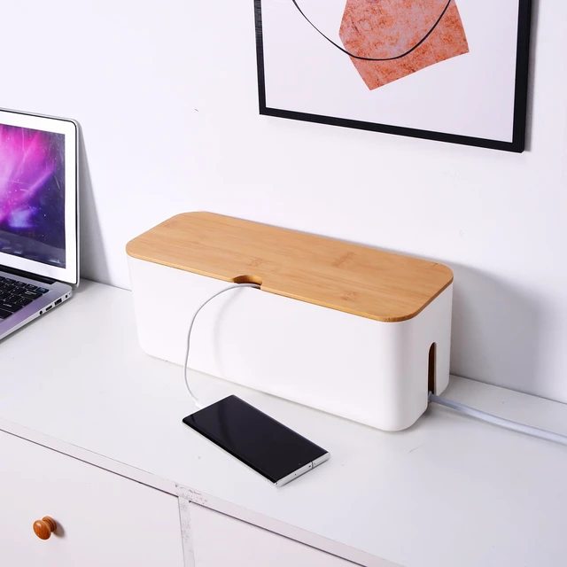 Alt view image 6 of 7 - Cable Management Box Small White, Extension Cord Organizer for Power Stripe Surge Protector Wire Management Concealer Cover Hider for Desktop Home Office Kitchen (White)