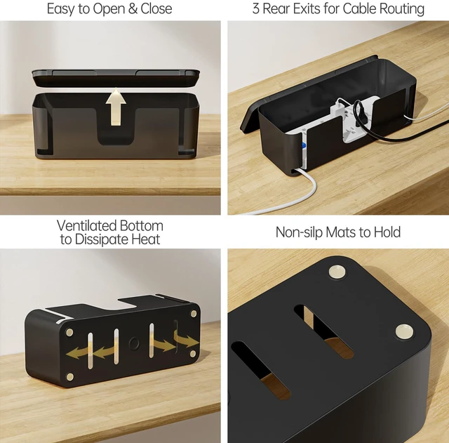 Alt view image 6 of 6 - 2 Pack Cable Management Box, Pet Friendly Cable Box Organizer for Home & Office, Child-Proof Floor Cord Cover, Cord Management and Cord Hider, Black