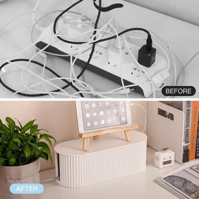 Alt view image 5 of 7 - Cable Management Box with 10 Cable Ties, Organizer Box for Power Strips, Surge Protectors, Chargers, Adapters, TV Computer Wires Cable Hider Box for Home/Office (Small/White)